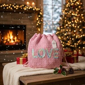 Girls Pink & Metallic Crochet Backpack | Handmade Sparkly Kids Bag